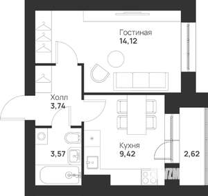 1-к квартира, строящийся дом, 33м2, 5/5 этаж
