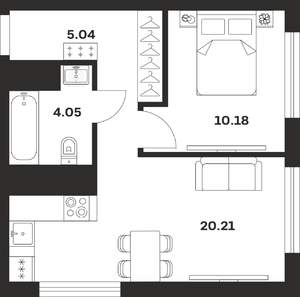 1-к квартира, строящийся дом, 39м2, 17/25 этаж