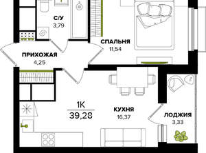1-к квартира, вторичка, 39м2, 25/25 этаж