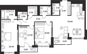 3-к квартира, вторичка, 133м2, 9/9 этаж
