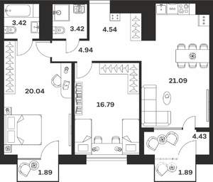 2-к квартира, вторичка, 82м2, 4/10 этаж
