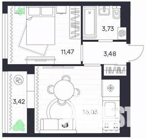 1-к квартира, строящийся дом, 38м2, 13/20 этаж