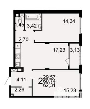 3-к квартира, вторичка, 62м2, 6/9 этаж
