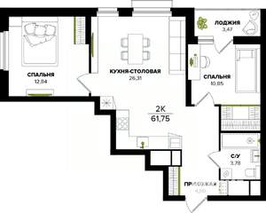 2-к квартира, строящийся дом, 62м2, 11/25 этаж