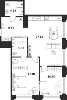 2-к квартира, вторичка, 74м2, 2/10 этаж