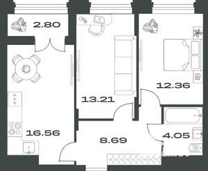2-к квартира, вторичка, 58м2, 12/15 этаж