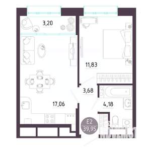 1-к квартира, вторичка, 40м2, 2/10 этаж