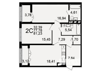 2-к квартира, строящийся дом, 78м2, 2/18 этаж