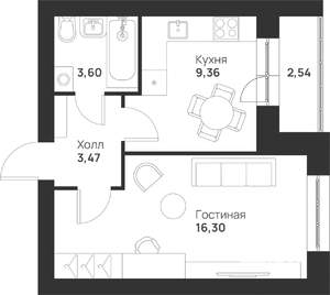 1-к квартира, строящийся дом, 35м2, 4/5 этаж