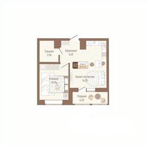 1-к квартира, строящийся дом, 37м2, 3/14 этаж
