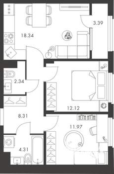 2-к квартира, вторичка, 61м2, 7/9 этаж