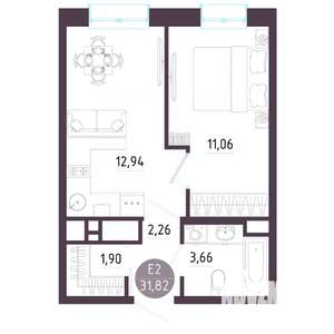 1-к квартира, вторичка, 32м2, 4/10 этаж