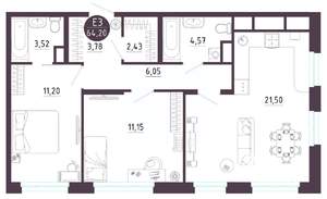 2-к квартира, вторичка, 64м2, 8/10 этаж