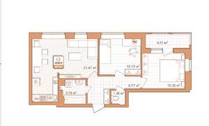 2-к квартира, строящийся дом, 54м2, 7/9 этаж
