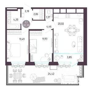3-к квартира, строящийся дом, 86м2, 1/10 этаж