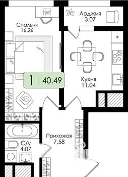 1-к квартира, вторичка, 40м2, 22/25 этаж