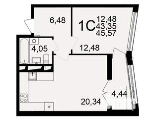 1-к квартира, строящийся дом, 43м2, 2/18 этаж