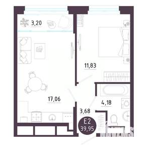 1-к квартира, строящийся дом, 40м2, 5/10 этаж