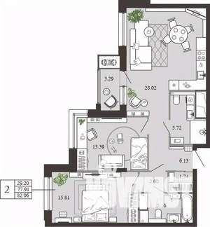 2-к квартира, вторичка, 82м2, 3/21 этаж