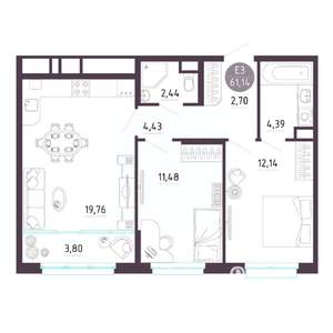 2-к квартира, вторичка, 61м2, 3/10 этаж