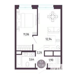 Студия квартира, строящийся дом, 32м2, 7/10 этаж