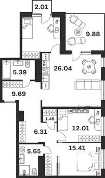 3-к квартира, вторичка, 107м2, 4/4 этаж