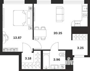 1-к квартира, строящийся дом, 45м2, 16/25 этаж