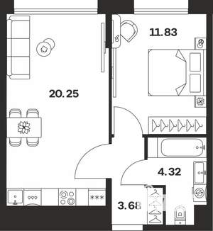 1-к квартира, вторичка, 40м2, 2/10 этаж