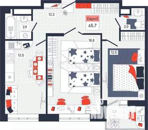 3-к квартира, вторичка, 66м2, 11/14 этаж