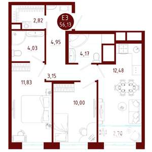 2-к квартира, вторичка, 56м2, 8/10 этаж