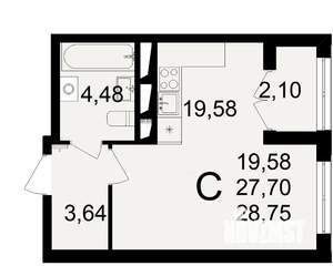 1-к квартира, строящийся дом, 28м2, 4/18 этаж