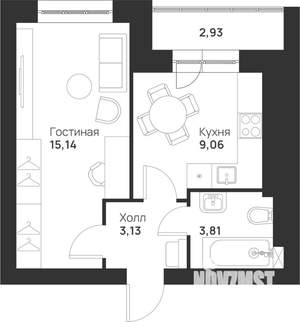 1-к квартира, строящийся дом, 34м2, 3/5 этаж