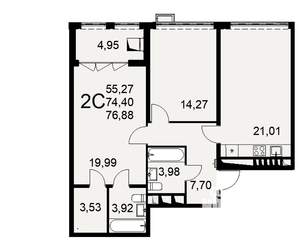 2-к квартира, вторичка, 77м2, 3/16 этаж