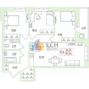 3-к квартира, вторичка, 82м2, 4/22 этаж