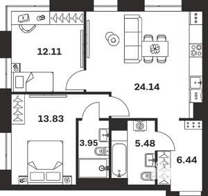 2-к квартира, вторичка, 66м2, 1/7 этаж