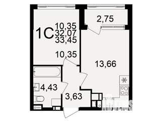 1-к квартира, строящийся дом, 32м2, 1/20 этаж