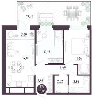 2-к квартира, вторичка, 73м2, 1/10 этаж