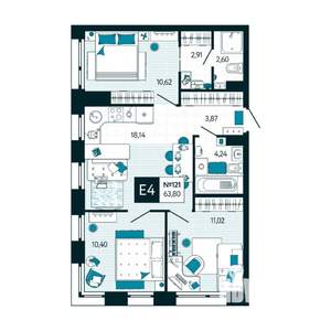 3-к квартира, вторичка, 64м2, 11/15 этаж