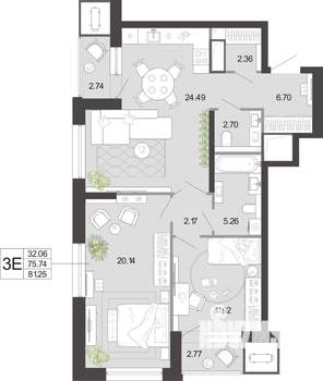 2-к квартира, вторичка, 81м2, 15/21 этаж