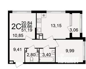 2-к квартира, строящийся дом, 50м2, 5/20 этаж