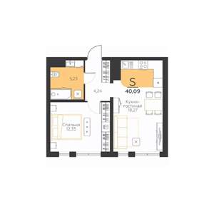 1-к квартира, строящийся дом, 40м2, 3/5 этаж