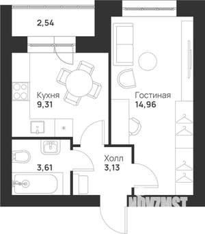 1-к квартира, вторичка, 34м2, 1/5 этаж