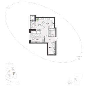 Студия квартира, вторичка, 45м2, 2/21 этаж