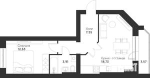 1-к квартира, вторичка, 46м2, 4/5 этаж