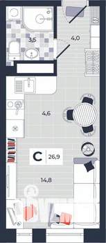 Студия квартира, строящийся дом, 27м2, 14/14 этаж