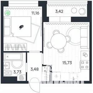 1-к квартира, строящийся дом, 38м2, 9/20 этаж