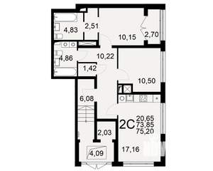 2-к квартира, строящийся дом, 74м2, 1/25 этаж
