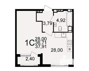 1-к квартира, строящийся дом, 37м2, 2/20 этаж