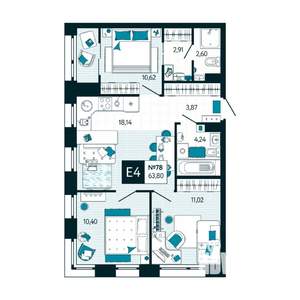 3-к квартира, вторичка, 64м2, 7/15 этаж