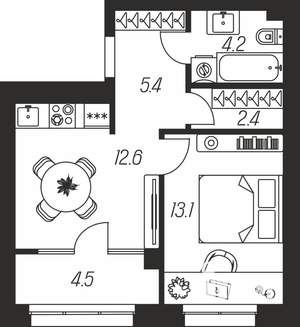 1-к квартира, вторичка, 42м2, 17/24 этаж
